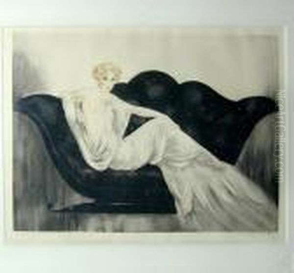 The Sofa (h./c./i. 467) Oil Painting by Louis Icart