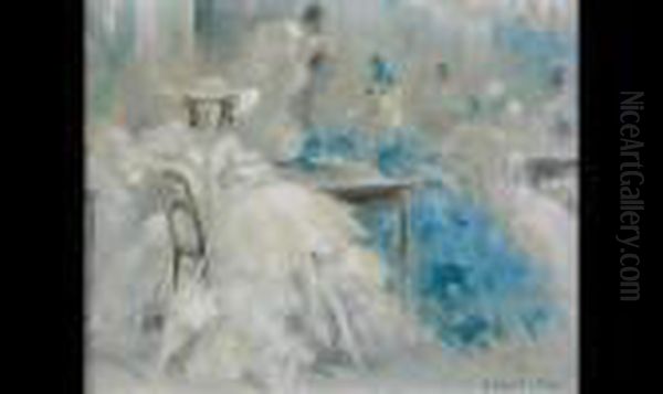 Elegantes Au Salon De The Oil Painting by Louis Icart