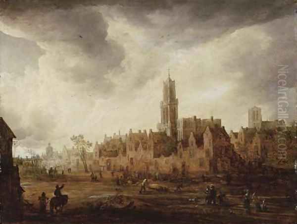 A view of Antwerp with townsfolk in the foreground Oil Painting by Frans de Momper