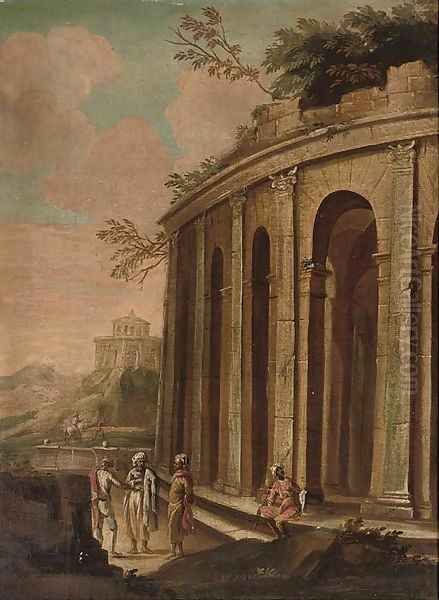 A landscape with Orientals by a classical ruin, travellers beyond Oil Painting by Giovanni De Momper