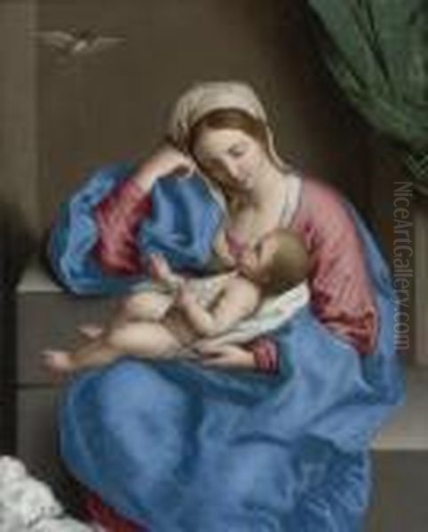 Madonna With The Infant Christ Child Holding A Goldfinch On A String Oil Painting by Giovanni Battista Salvi