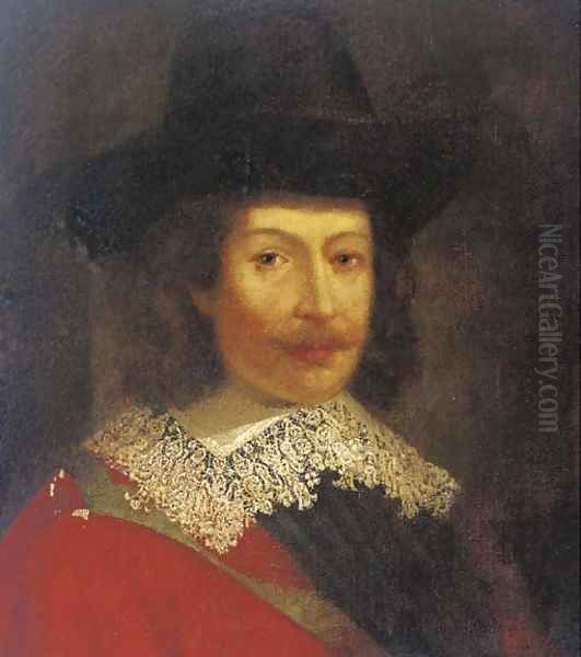 Portrait of a gentleman, bust-length, in a black hat Oil Painting by Michiel Jansz. van Mierevelt