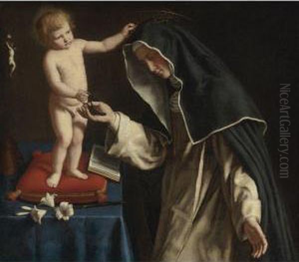 St. Catherine Of Siena Receiving The Crown Of Thorns From Thechrist Child Oil Painting by Giovanni Battista Salvi