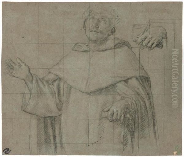 A Dominican Saint, Half-length, Holding A Book Oil Painting by Giovanni Battista Salvi