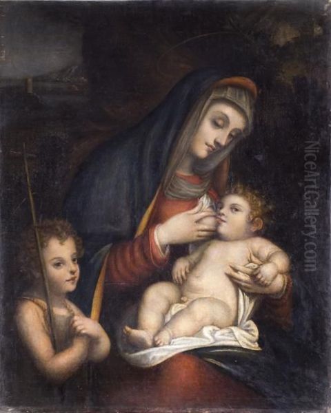 Madonna Che Allatta Il Bambino Con San Giovannino Oil Painting by Giovanni Battista Salvi