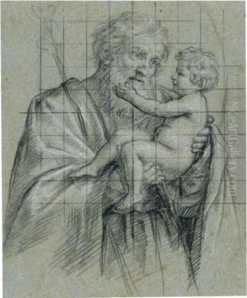 St Joseph Holding The Christ Child Oil Painting by Giovanni Battista Salvi