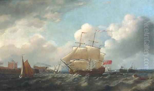 A British man-o'war passing Sheerness Oil Painting by Thomas Mitchell