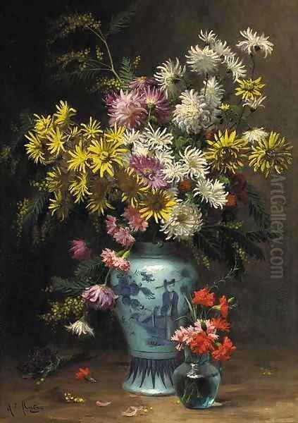 Floral arrangement in an oriental vase Oil Painting by Desire Alfred Magne