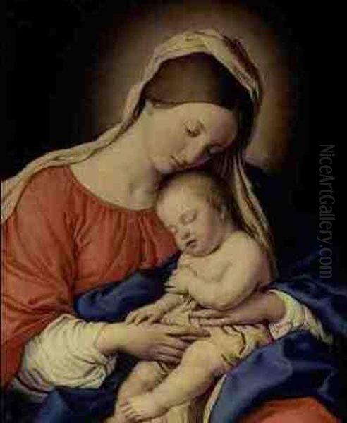 Madonna And Sleeping Christ Child Oil Painting by Giovanni Battista Salvi