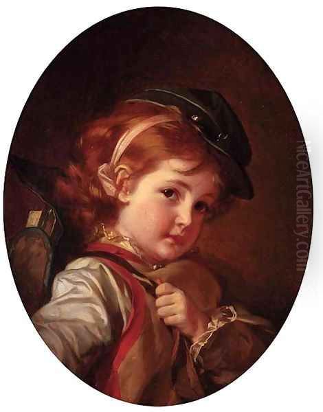 Portrait of a Boy in soldier's Cap Oil Painting by Ivan Kuz'mich Makarov