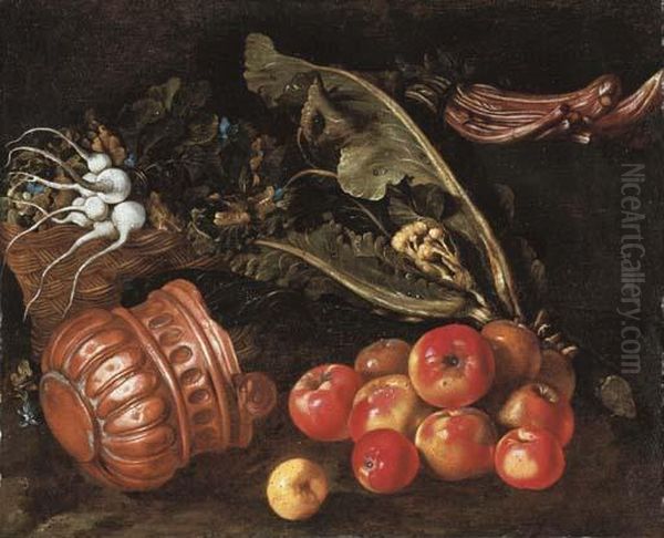 Turnips In A Basket With Cauliflower Oil Painting by Giovanni Battista Salvi