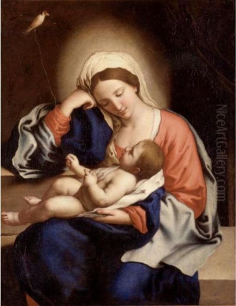 Madonna With The Infant Christ Child Holding A Goldfinch On A String Oil Painting by Giovanni Battista Salvi