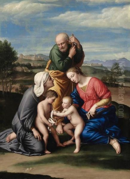 The Holy Family With The Infant Saint John The Baptist And Saint Elizabeth Oil Painting by Giovanni Battista Salvi