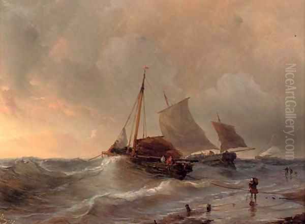 A choppy surf at sunset Oil Painting by Louis Meijer