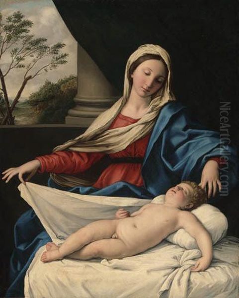 The Madonna Adoring The Sleeping Child Oil Painting by Giovanni Battista Salvi