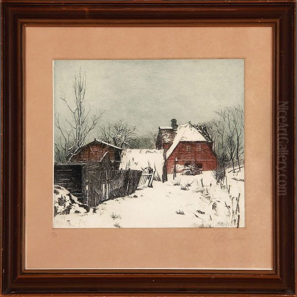 Winter Day At A Farmer House Oil Painting by Peder Vilhelm Ilsted