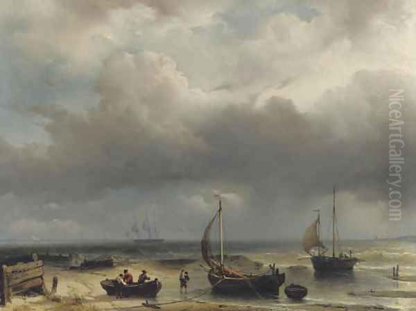 Fisherfolk along the Dutch coast Oil Painting by Louis Meijer