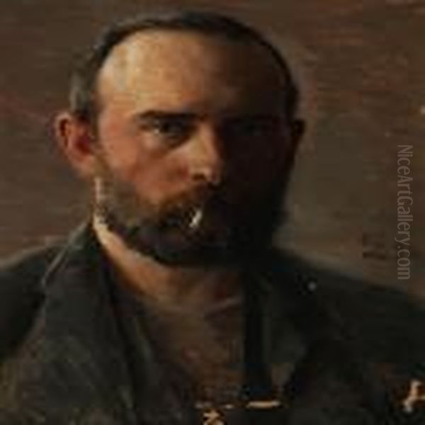 The Artist's Self-portrait With A Cigaret Oil Painting by Peder Vilhelm Ilsted