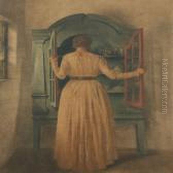 The Blue Cupboard Oil Painting by Peder Vilhelm Ilsted