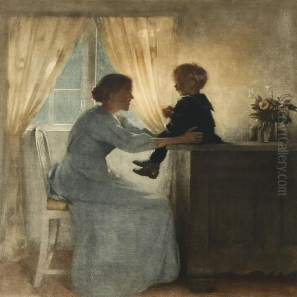 Mother And Child Oil Painting by Peder Vilhelm Ilsted