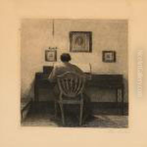 Spillende Dame Oil Painting by Peder Vilhelm Ilsted