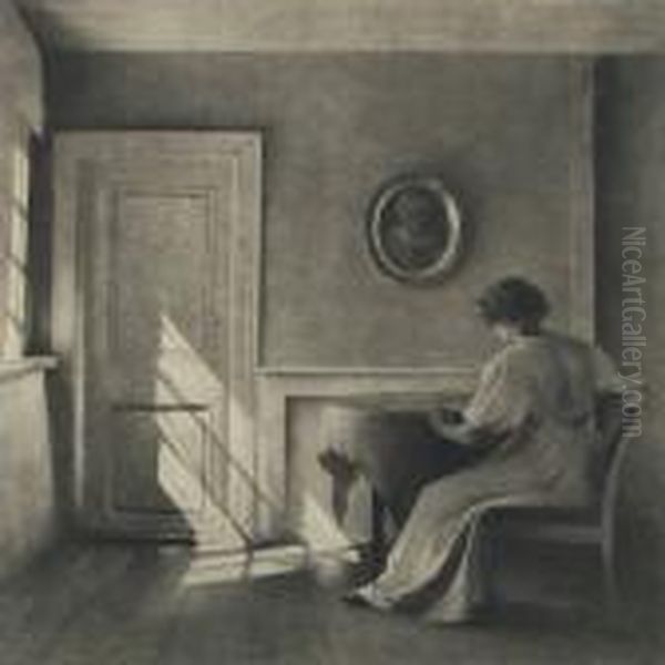 Sunshine Falling On A Door Oil Painting by Peder Vilhelm Ilsted