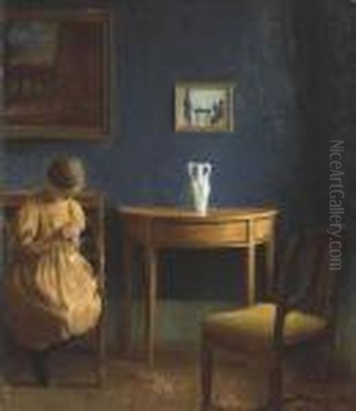 Girl In An Interior Oil Painting by Peder Vilhelm Ilsted