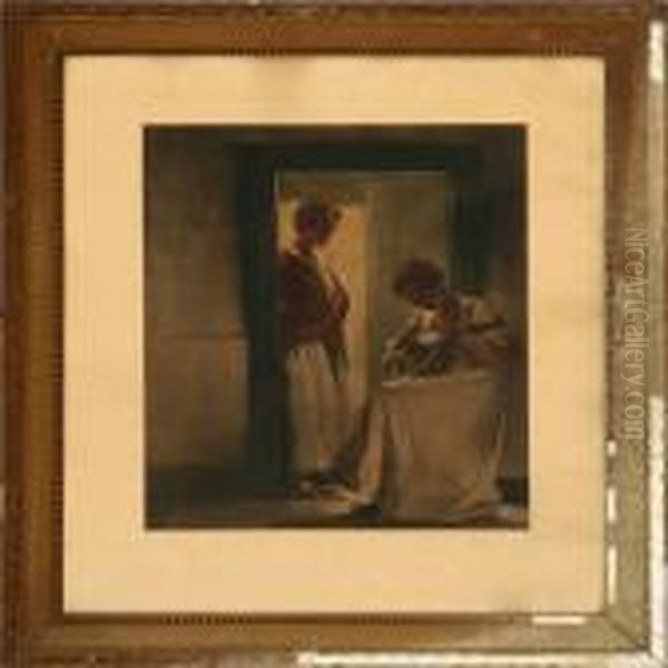 Wo Young Girls In A Doorway Oil Painting by Peder Vilhelm Ilsted