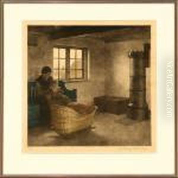 Interior With A Motherand Child, Hornbaek In Denmark Oil Painting by Peder Vilhelm Ilsted