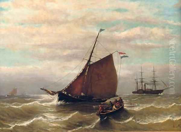 Rowing back the launch Oil Painting by Louis Meijer