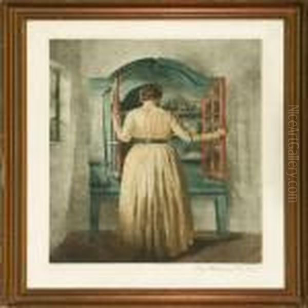 The Blue Cupboard Oil Painting by Peder Vilhelm Ilsted