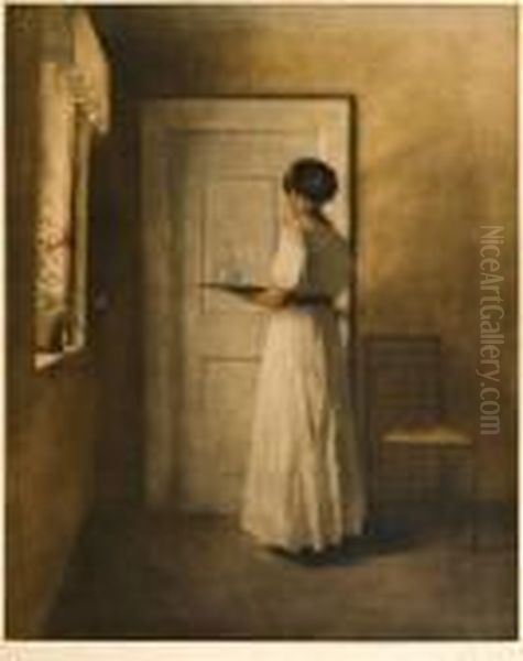 Girl With A Tray Oil Painting by Peder Vilhelm Ilsted