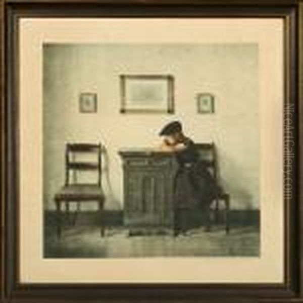 Girl In Black Dress In Interior Oil Painting by Peder Vilhelm Ilsted