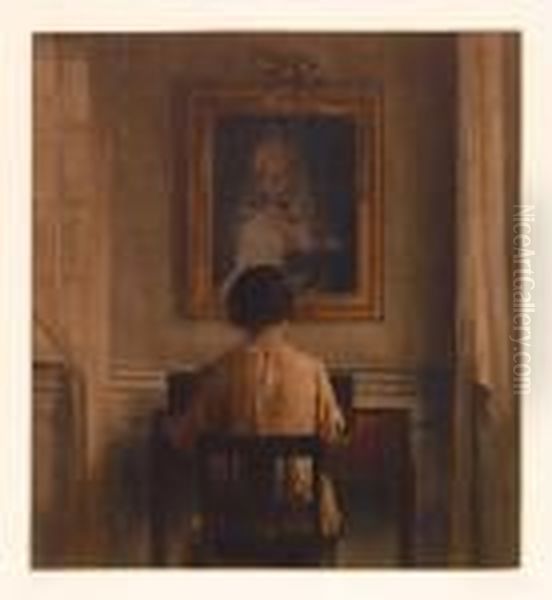 At The Spinet Oil Painting by Peder Vilhelm Ilsted