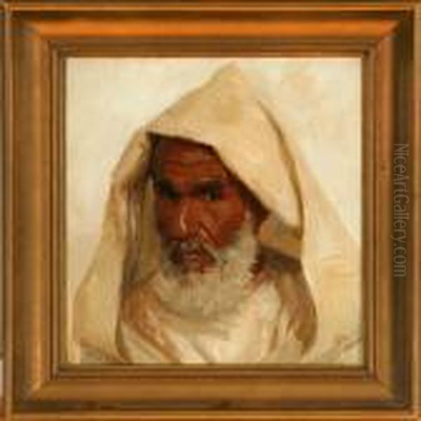 An Arab With A White Headscarf Oil Painting by Peder Vilhelm Ilsted