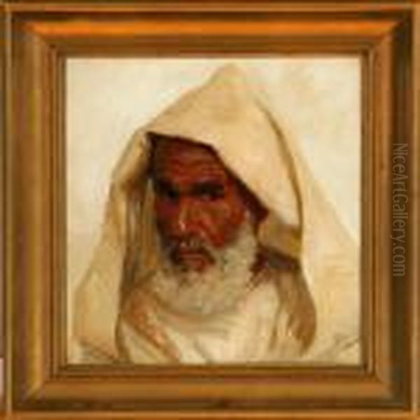 An Arab With A White Headscarf Oil Painting by Peder Vilhelm Ilsted