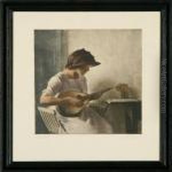 Playing Themandolin Oil Painting by Peder Vilhelm Ilsted