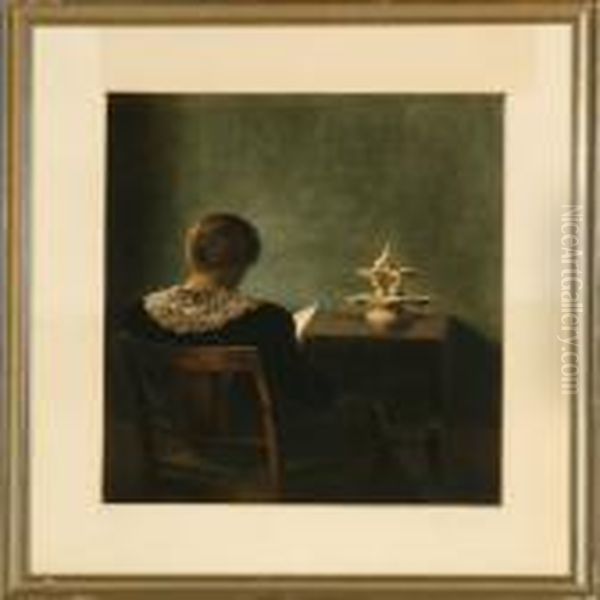 Woman Reading Oil Painting by Peder Vilhelm Ilsted