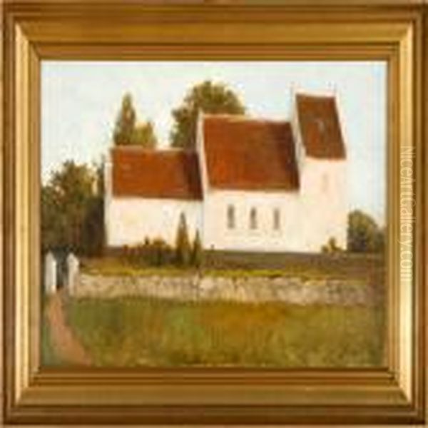 Calm Summer Day At A Danish Village Church Oil Painting by Peder Vilhelm Ilsted