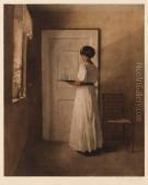 Ung Pige Med En Bakke Oil Painting by Peder Vilhelm Ilsted