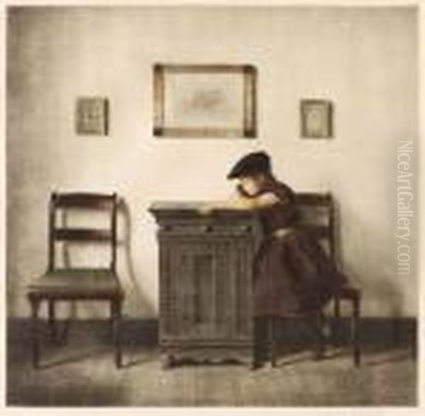 Little Girl With A Flat Cap) Oil Painting by Peder Vilhelm Ilsted