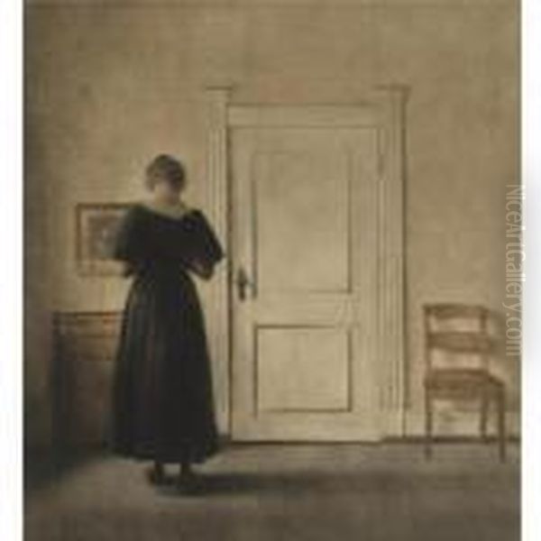 Interior; And The White Chair (2 Prints) Oil Painting by Peder Vilhelm Ilsted