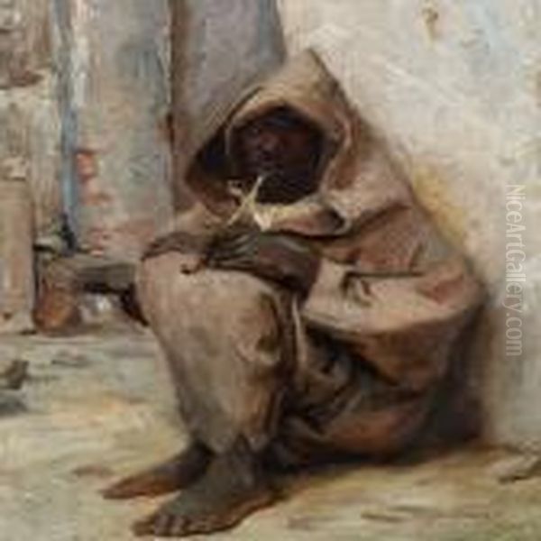 An Algerian Smoking Opium In The Streets Of Tanger Oil Painting by Peder Vilhelm Ilsted