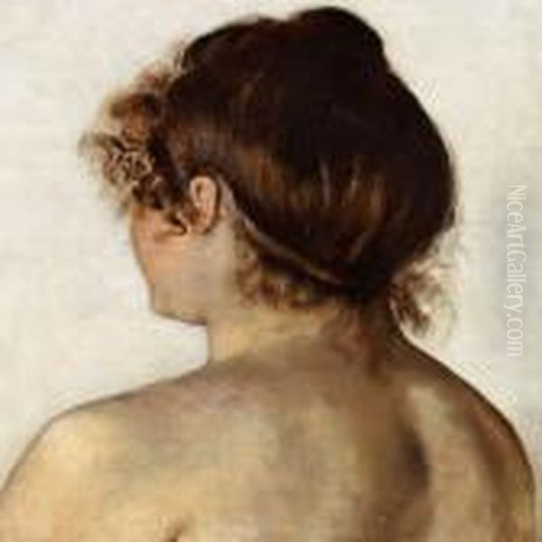 A Young Woman With Her Hair Taken Up, Seen From The Back Oil Painting by Peder Vilhelm Ilsted