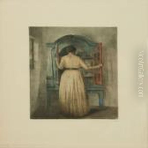 The Blue Cupboard Oil Painting by Peder Vilhelm Ilsted