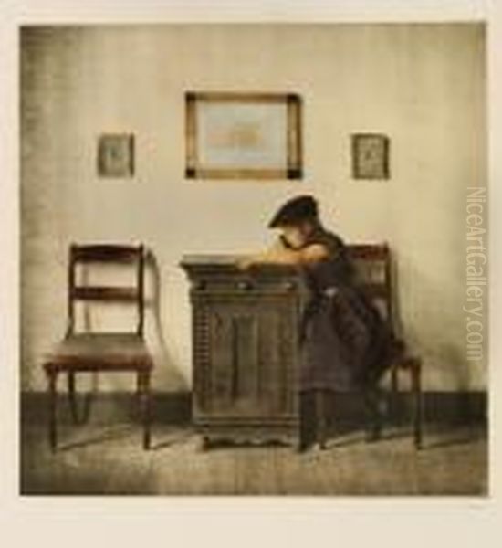 A Little Girl With A Flat Cap Oil Painting by Peder Vilhelm Ilsted