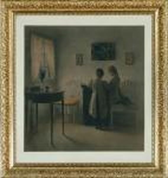 Two Playing Girls Oil Painting by Peder Vilhelm Ilsted