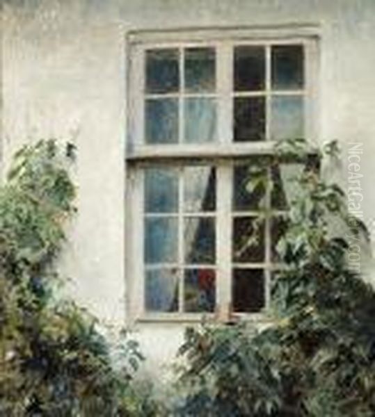 Virginia Creeper Around A Window At Liselund Oil Painting by Peder Vilhelm Ilsted