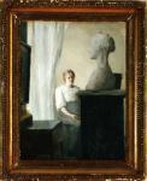 An Interior With The Artist's Wife Named Ingeborg Oil Painting by Peder Vilhelm Ilsted