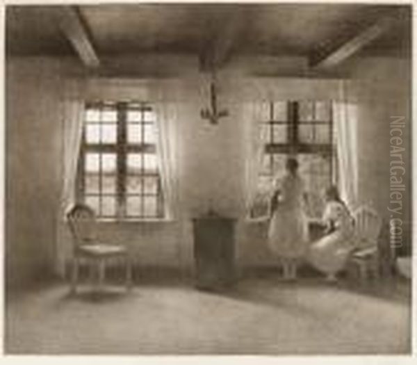 Expecting The Guest (gaesterne Ventes) Oil Painting by Peder Vilhelm Ilsted